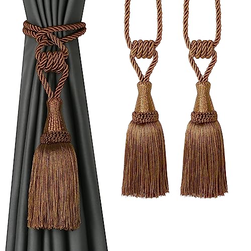 BEL AVENIR 2 Pack Tassel Curtain Tiebacks Handmade Holdbacks (Coffee) - color: Coffee, size: 2 Pack