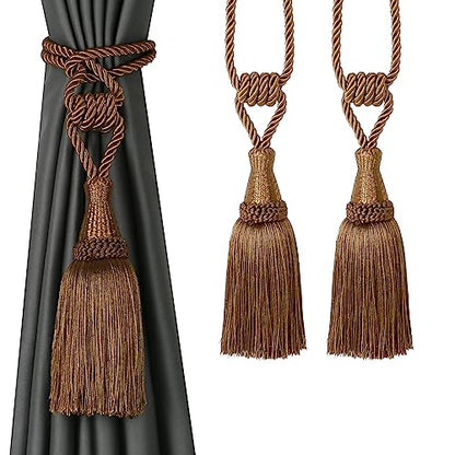 BEL AVENIR 2 Pack Tassel Curtain Tiebacks Handmade Holdbacks (Coffee) - color: Coffee, size: 2 Pack