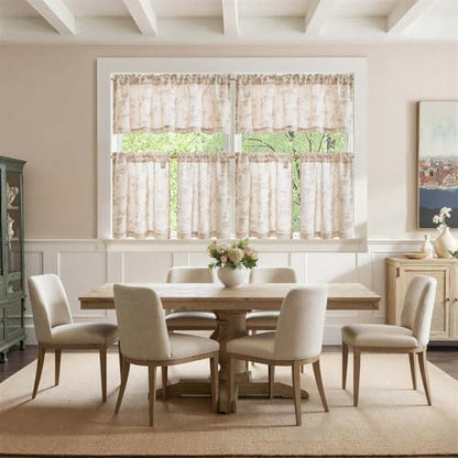 jinchan Taupe Linen Floral Kitchen Tier Curtains and Valance Set 3 Pieces - color: Alisa | Taupe on Linen, size: 26"W x 24"L (Pack of 3)