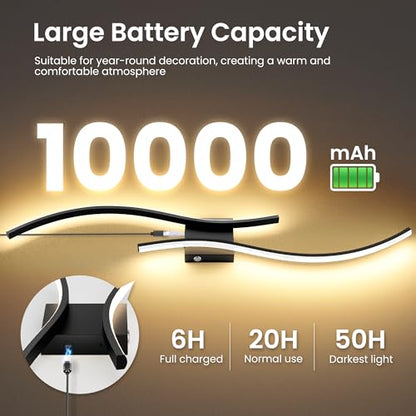 10000mAh Battery Operated Wall Sconces Set of 2, Black, 31.5 Inch - color: Black, size: 31.5in