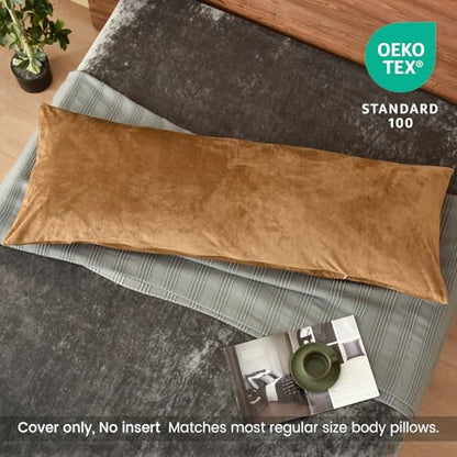 PHF Super Soft Velvet Zippered Body Pillowcase, No Insert, 1 Pack Luxury Cozy Warm Pillow Sham Cover with Zipper, 20"X 54" Long Cozy Fuzzy Flannel Pillow Case, Brownish Camel - color: Brownish Camel, size: 54" x 20" (Pack of 1)