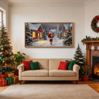Aurlan Santa Is Coming To Town Framed Wall Art 40x20 Inch - color: Santa Claus is Coming to Town, size: 40"L x 20"W