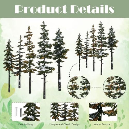 ESTART White Green Metal Pine Tree Wall Art, Metal Tree Wall Decor - color: White green