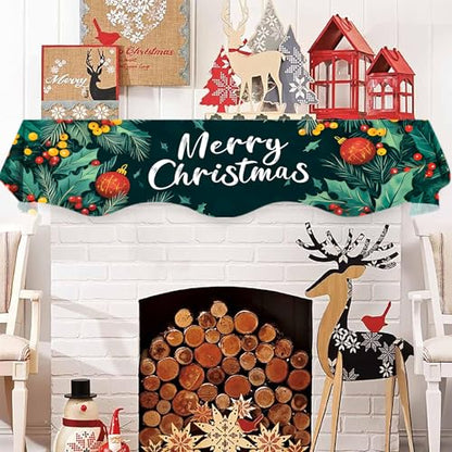 NYZE Christmas Mantel Scarf 60 x 17 Inch Fireplace Mantel Scarf Cover Decoration for Christmas Fireplace Scarf Shelf Top Runner Holiday Winter Home Decor - size: 60 x 17 in, style: Merry Christmas