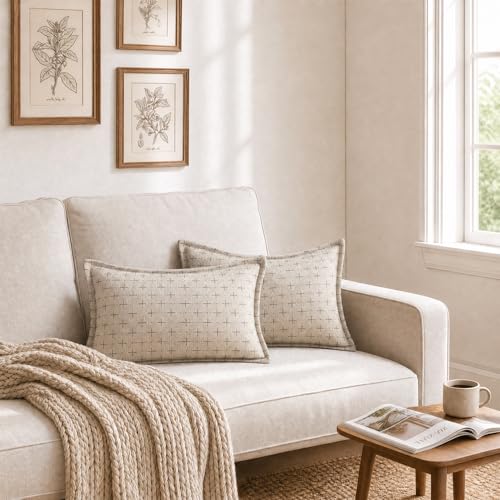 AVOIN colorlife Beige Flange Edge Throw Pillow Covers 20x12 Inch 2PC - color: Beige, size: 20" x 12" (Pack of 2)