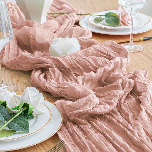 Cheesecloth Table Runner 10FT 2Pcs Dusty Pink Boho Gauze Sheer Runners - color: Dusty Pink, size: 2 Pack