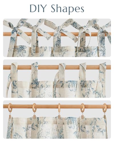 jinchan Blue Floral Kitchen Tier Curtains Alice 24 Inches Tie Top 2 Panles - color: Alice Blue on Linen, size: 26"W x 24"L (Pack of 2)