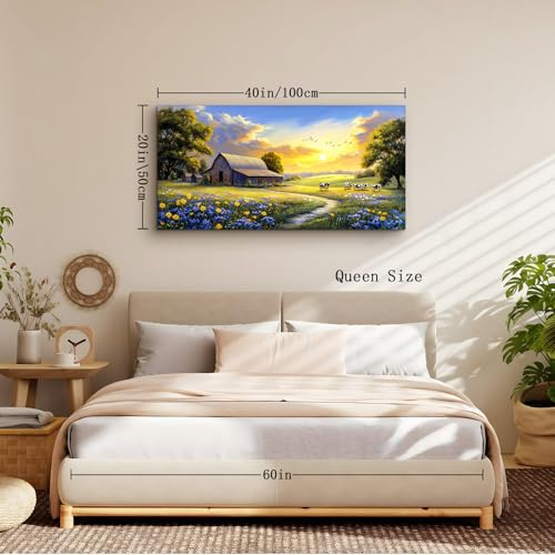 crmotu Rustic Farmhouse Wall Art, Farm Cow Sunset Paintings 20X40 In - color: Cows Farm, size: 40"L x 20"W