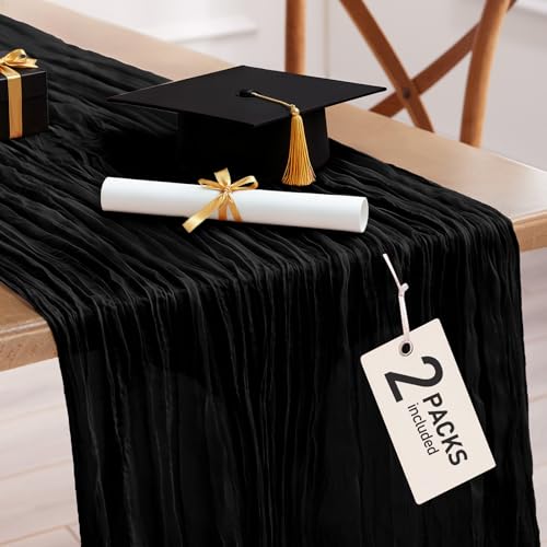 Pureegg 2 Pack Cheesecloth Table Runner 120 Inch Black - color: Black, size: 120" - 2 Packs