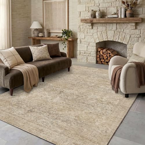 5x7 Washable Boho Area Rug, Non-Slip Dark Beige Bedroom Soft Carpet - color: Dark Beige, size: 5' x 7' (Rectangular)