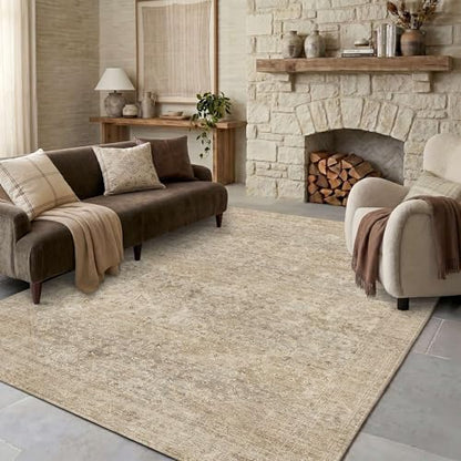 5x7 Washable Boho Area Rug, Non-Slip Dark Beige Bedroom Soft Carpet - color: Dark Beige, size: 5' x 7' (Rectangular)