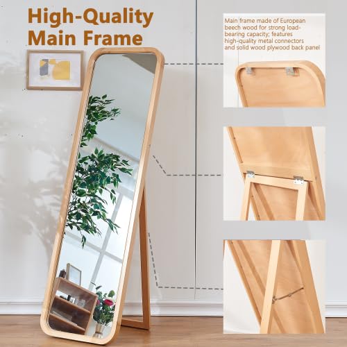 Anwick Full Length Floor Mirror Wood Frame Standing Mirror Natural 63 in - color: Natural