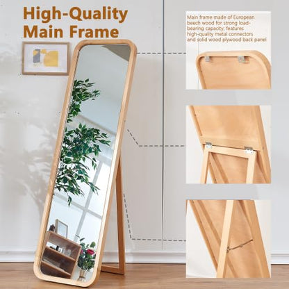 Anwick Full Length Floor Mirror Wood Frame Standing Mirror Natural 63 in - color: Natural