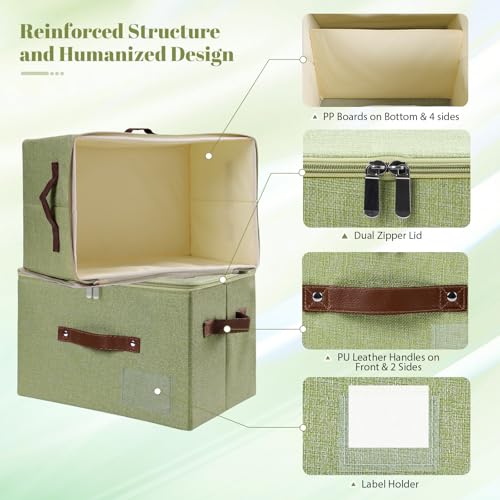 ANMINY Small Storage Box Fabric Bins with Zipper Lid, 10"x8"x7" Green - color: Green, size: Small (Pack of 1）