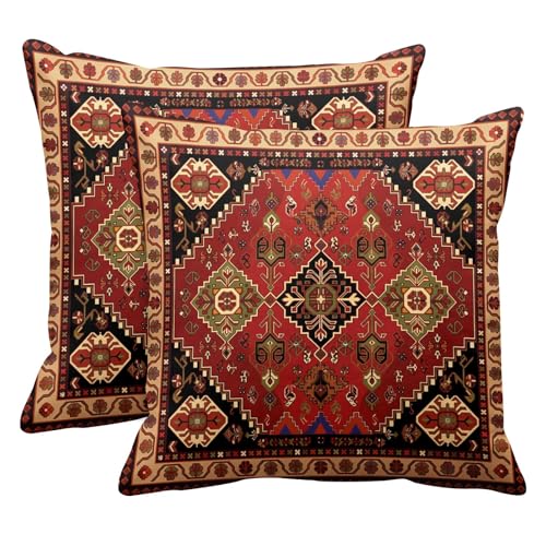 Britimes Throw Pillow Covers Set of 2, 18 x 18 Inch, Red Aztec - color: Ethnic Tribal 15, size: 18" x 18" (Pack of 2)