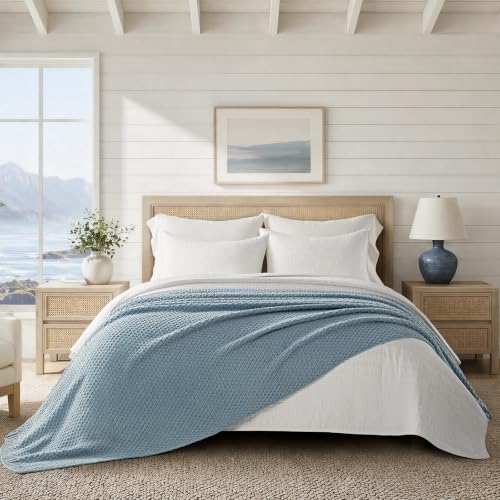 EVERGRACEHOME Chunky Chenille Knit Throw Blanket, 90 x 90, Chambray Blue - color: Chambray Blue, size: 90" X 90"