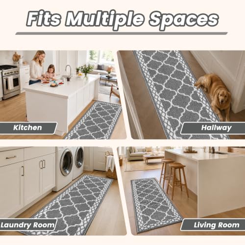 3 Piece Kitchen Rugs, Non Slip Waterproof Mats for Home(Grey) - color: Grey, size: 3-SET