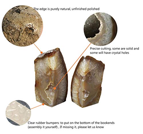 AMOYSTONE Natural Agate Bookends Solid Stone Book Ends for Study Shelves - color: Natural, size: 4-6 Pounds