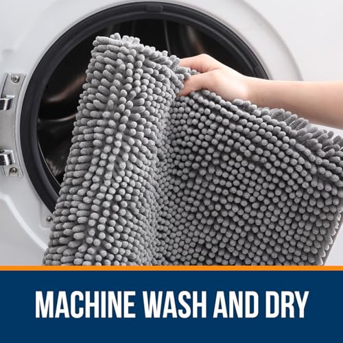 OLANLY Chenille Bathroom Rugs Mats Sets 2 Piece, 30"x20"+24"x20", Grey - color: Grey, size: 30" X 20" + U24" X 20"
