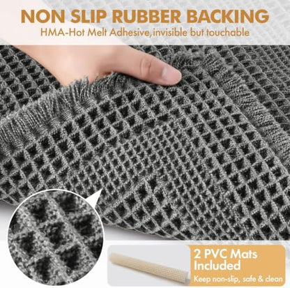 MIULEE Set of 2 Waffle Bathroom Rugs Dark Grey Boho Bath Mat 17x24 in - color: Dark Grey, size: 17''x24''