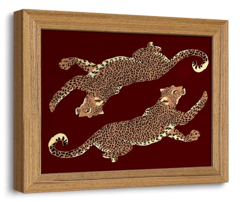 Leopard Wall Art Cheetah Poster Burgundy Animal Art Print Modern Artwork for Living Room Gallery Framed 8x10 inch - color: leopard, size: 10"L x 8"W