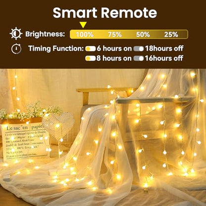 Dailyart Globe String Lights, 100Led 59FT Waterproof Fairy Lights Plug in 8 Modes with Remote Control, Brightness Adjustable &Timing String Lights Indoor Outdoor, Fairy Lights for Bedroom, Warm White - size: 59FT