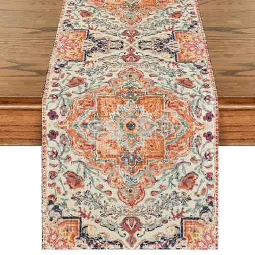 Artoid Mode Boho Bohemia Style Orange Table Runner, Country Rustic Farmhouse Magical Fall Kitchen Dining Table Decoration for Home Party Decor 13x90 Inch - color: Orange, size: 13" x 90", Table Runner