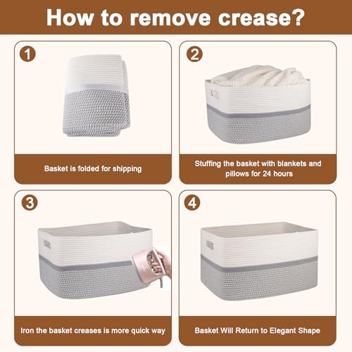 OIAHOMY Blanket Basket Laundry Basket Dog Toy Basket 75L Grey/White - color: Grey White, size: 22”x17”x12”