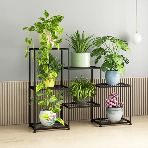 Metal Plant Stand Indoor Metal Plant Stands Outdoor Tiered Plant Shelf for Multiple Plants, 3 Tiers 7 Potted Ladder Plant Holder Table Plant Pot Stand for Window Garden Balcony Living Room