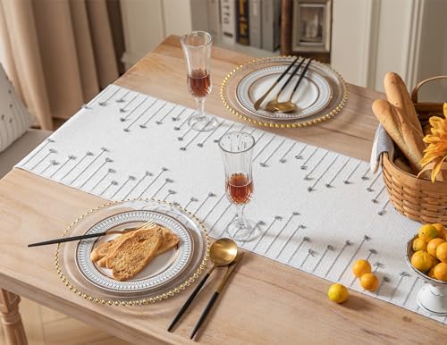 Caflife Grey Beige Cotton Linen Rustic Boho Table Runner 13x108 Inch Long - color: Grey Beige, size: 13x108Inch