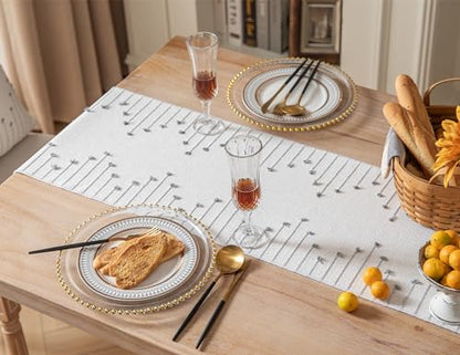Caflife Grey Beige Cotton Linen Rustic Boho Table Runner 13x108 Inch Long - color: Grey Beige, size: 13x108Inch