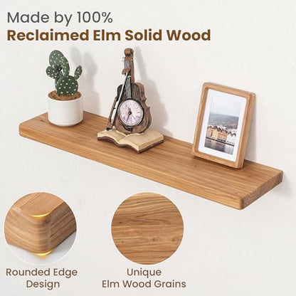 Floating Shelves for Wall, 30"Wx8"D Elm Wood Shelves, Set of 2, Natural - color: Natural, size: Round Edge, 30inch, 2Packs