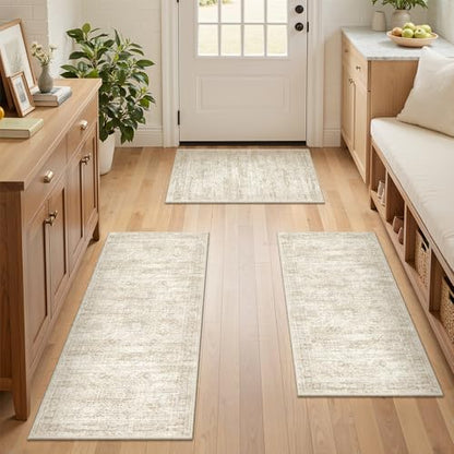 Kitchen Rugs Sets of 3, 2x3 2x4 2x5 Rug Runner,Beige - color: Beige/Ivory, size: 2x3+2x4+2x5 Set