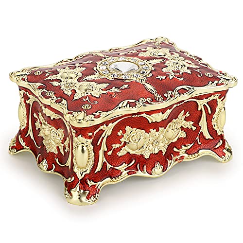 Hipiwe Vintage Jewelry Storage Box Small Enameled Trinket Organizer, Red - color: Red, size: Small