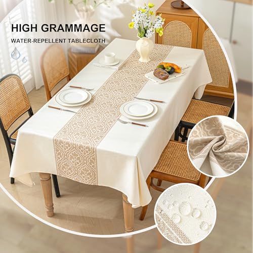 Nordic Beige Rectangular Tablecloth, Premium Drape - color: Beige Bx, size: 55"x86"fits 6-8 seats (table length 62"-68")