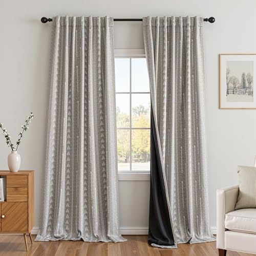 MEETSKY Boho Taupe 95% Blackout Bedroom Curtains 50Wx84L,2 Panels - color: Khaki, size: 50"W x 84"L (Pack of 2)