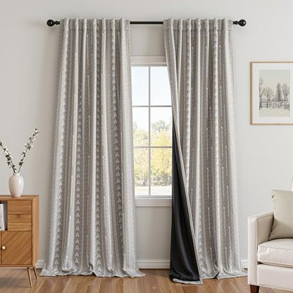 MEETSKY Boho Taupe 95% Blackout Bedroom Curtains 50Wx84L,2 Panels - color: Khaki, size: 50"W x 84"L (Pack of 2)