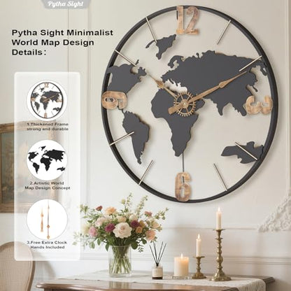 Pytha Sight 30 Inch Large Extra Giant Oversized Arabic World Map Wall Clock - color: Gold Arabic, size: 30 inch