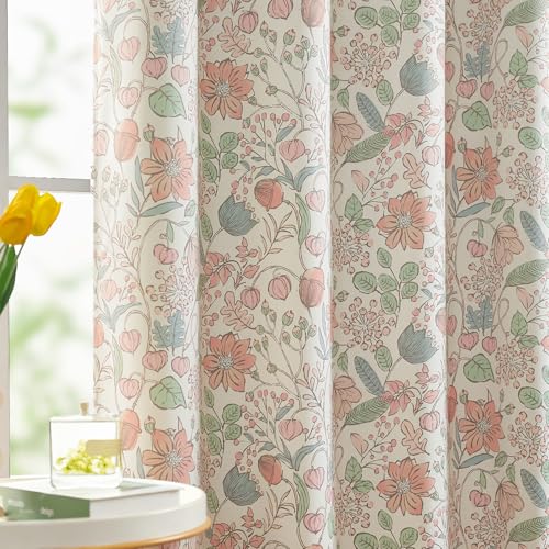 jinchan Pink Blackout Curtains Floral Drapes Farmhouse 84 Inch 2 Panels - color: Floral Pink on Cream, size: 52"W x 84"L (Pack of 2)