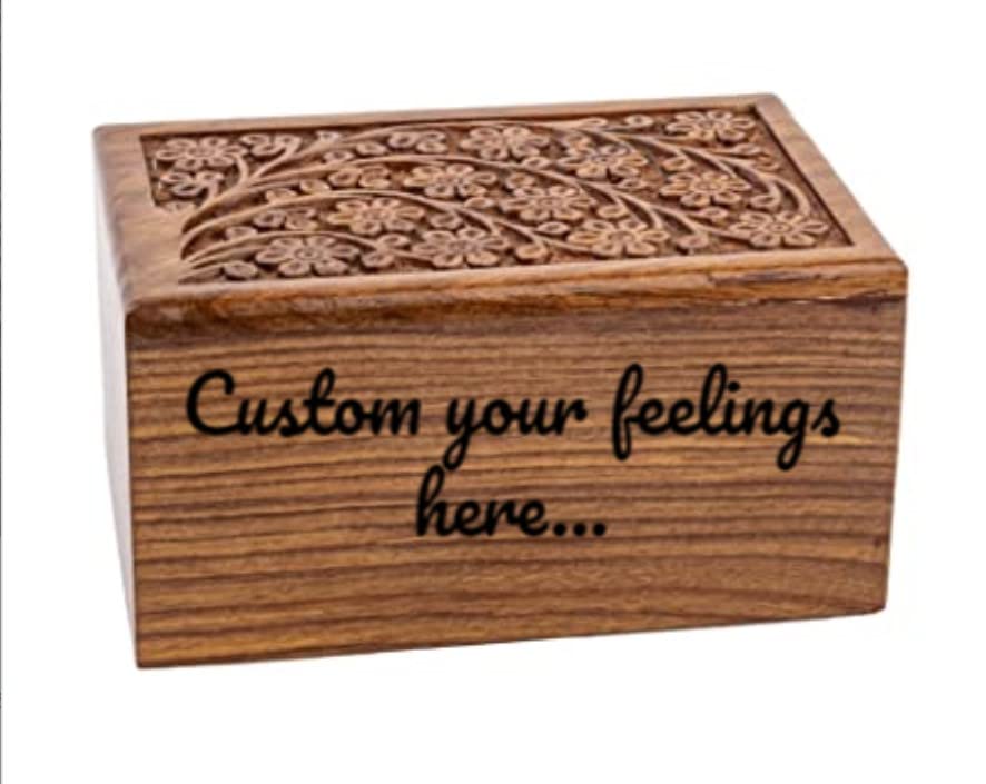 Personalized Urn Box for Human or Pet Ashes, Engraved Tree of Life Rosewood - size: Personalize