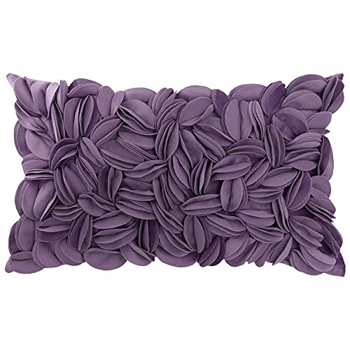 KINGROSE Hand Crafted Stereo Flower Throw Pillow Cover Rectangular Cushion Cover Soft Pillow Case for Sofa Couch Chair Bed Living Room Office 12 x 20 Inches Velvet Purple - color: Purple - Velvet