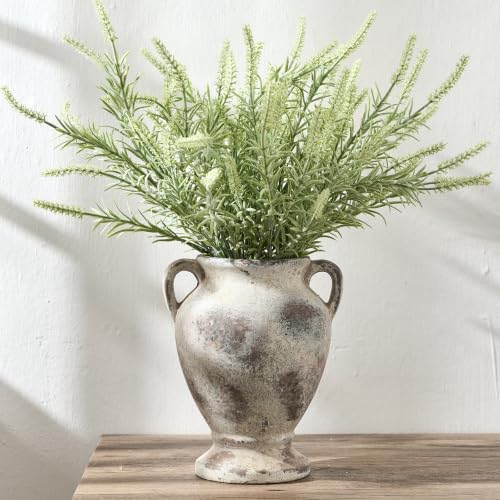 PORCER Ceramic Rustic Flower Vase with Handles, 8.46 Inch Tall Vintage Pottery Home Decor, Farmhouse Terracotta Vase for Living Room, Table, Shelf, Mantel Decoration, Farmhouse- Brown - color: Natural Brown- 8.46"