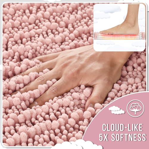 Yimobra Pink Bathroom Rugs Sets 2 Piece, Super Absorbent Bath Mat Set - color: Pink, size: 24''x17''+24''x20''U-Shaped