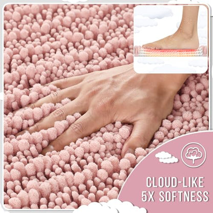 Yimobra Pink Bathroom Rugs Sets 2 Piece, Super Absorbent Bath Mat Set - color: Pink, size: 24''x17''+24''x20''U-Shaped