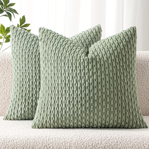MIULEE Decorative Throw Pillow Covers 18x18 Sage Green Textured Corduroy - color: Sage Green, size: 18" x 18" (Pack of 2)
