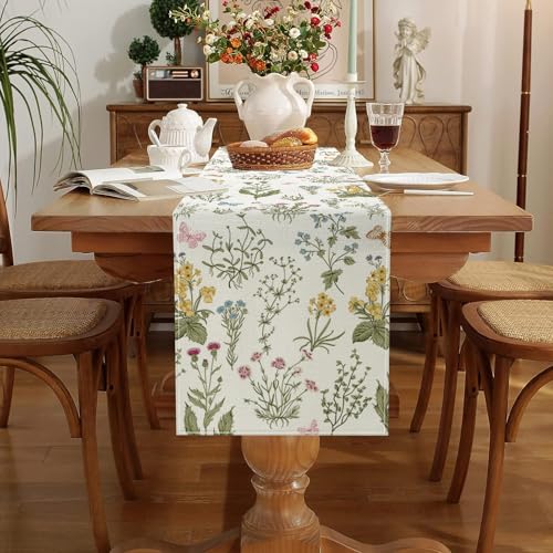 ONFAON Spring Decorations for Home,Spring Table Runner 13x72 Inch Wildflowers Floral,Seasonal Summer Home Kitchen Dining Room Table Decorations - size: Spring01