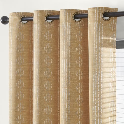 jinchan Boho Blackout Curtains 63 Inch Length for Bedroom Living Room - color: Boho | White on Mustard Yellow, size: 52"W x 63"L (Pack of 2)