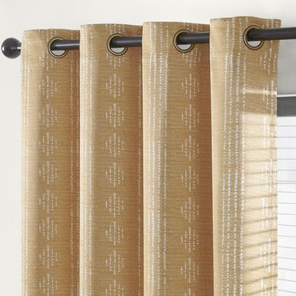 jinchan Boho Blackout Curtains 63 Inch Length for Bedroom Living Room - color: Boho | White on Mustard Yellow, size: 52"W x 63"L (Pack of 2)