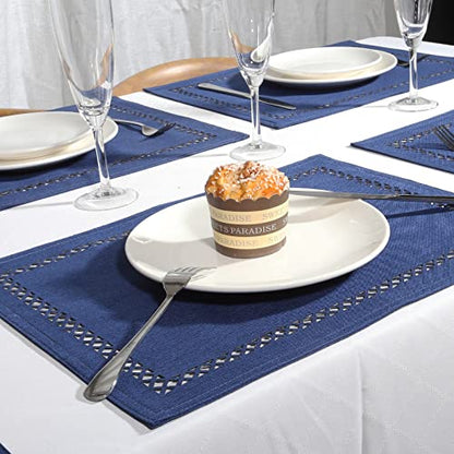 Placemats Set of 6 for Dining Table with Hollow Edge Design- Table Mats 12x 18 Inch, Cloth Place mats Machine Washable (Blue 6pcs) - color: H-blue, size: 6 pcs