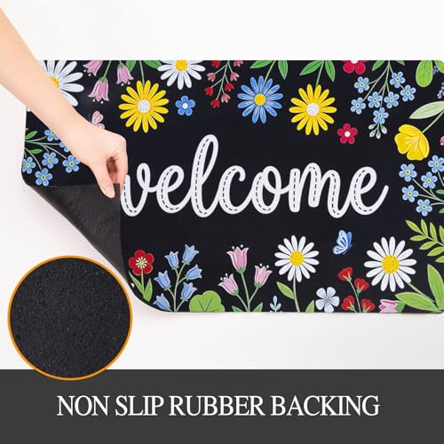 Welcome Mat 17x29 Non Slip Rubber Back Door Mat Outside Entrance - color: Colorful Flowers